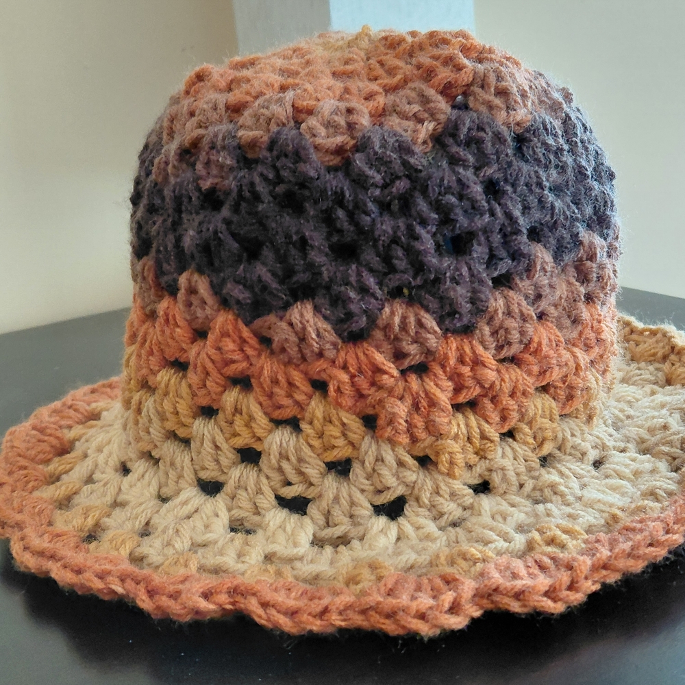 Hand-Crocheted Multicolor Bucket Hat - Earth Tones